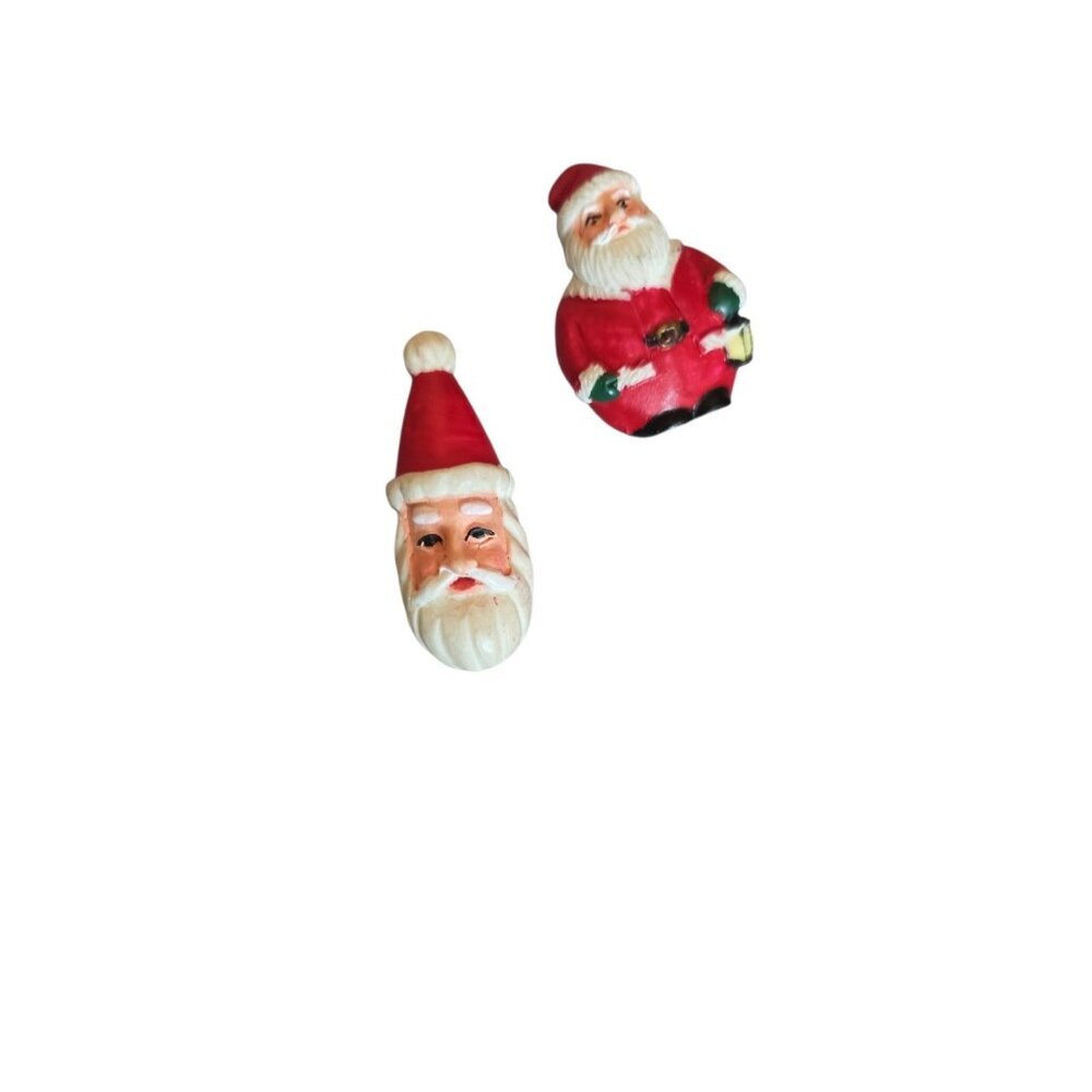 Vintage Santa Claus Christmas Buttons Acrylic Approximate 1in. Set Of Two (2)